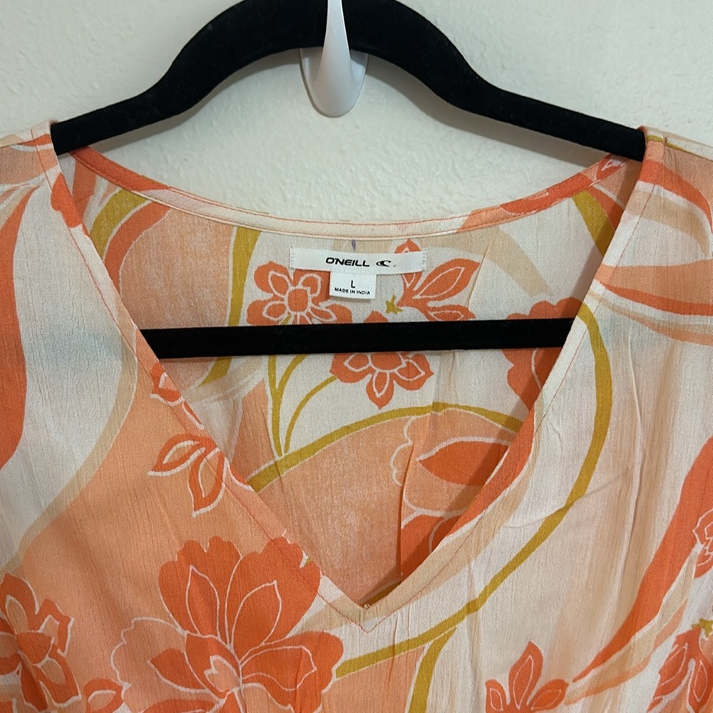 O'Neill Floral V-Neck Crop Top - Orange and White L - Picture 6 of 15